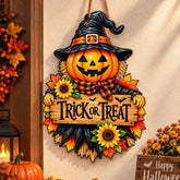 trick or treat pumpkin scarecrow wall hanging