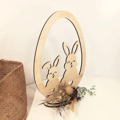 bunny duo egg holder wooden tabletop decor ready to display