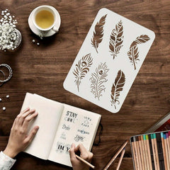Peacock feather wall stencil