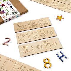 alphabet numbers wooden stencil set