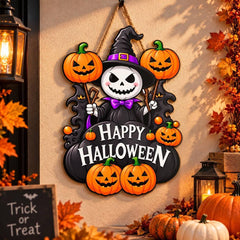 happy halloween skeleton witch pumpkin wall hanging