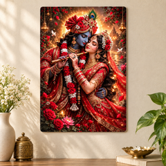 Radha Krishna floral wall art painting