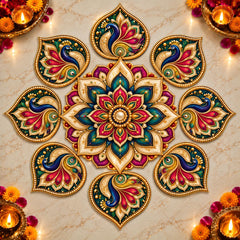 Peacock mandala rangoli decoration set