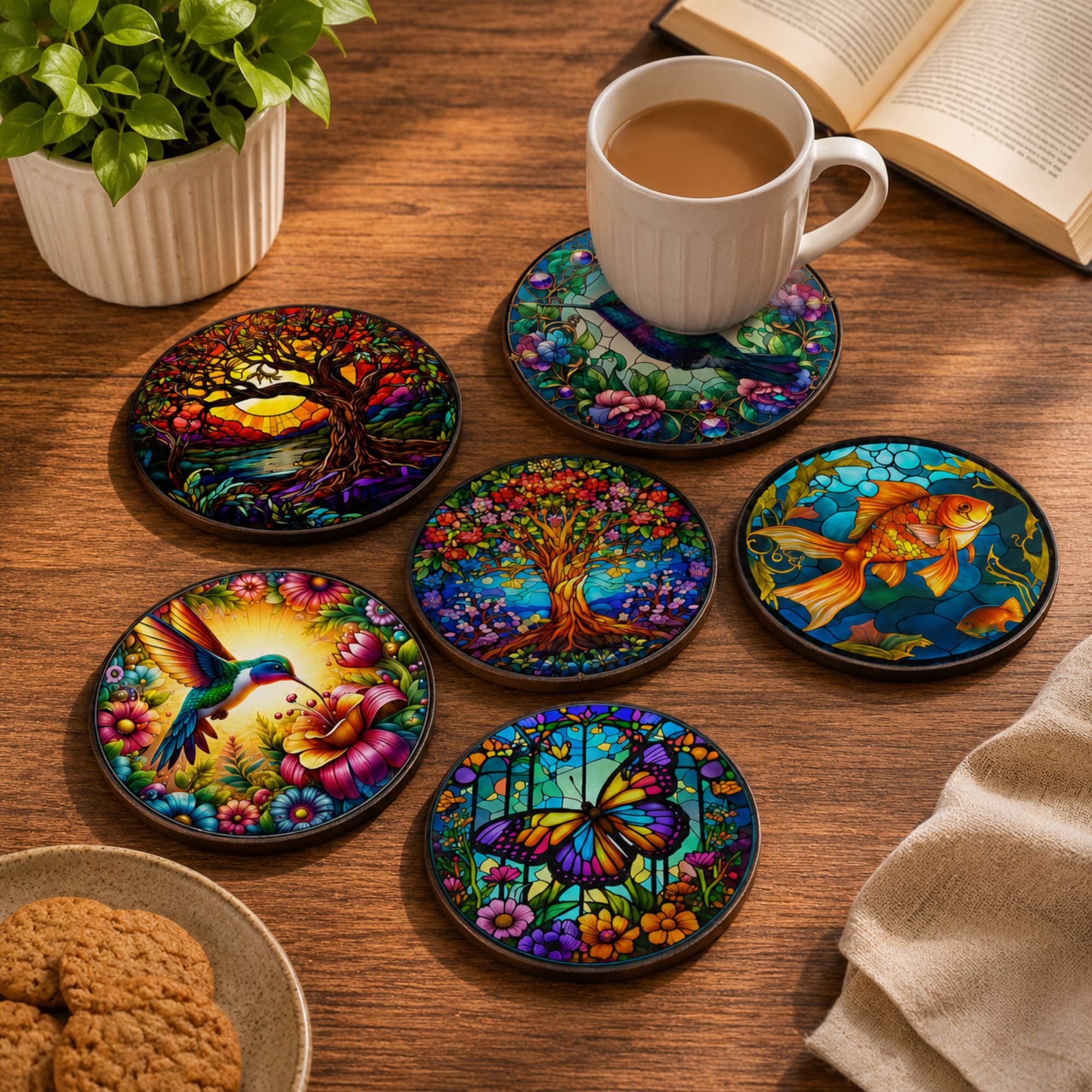 round MDF tea coaster set of 7