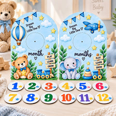 Pack of 2 Baby Milestone Board with Interchangeable Numbers Monthly Photo Prop Decor Nursery Keepsake Boards American Elm
