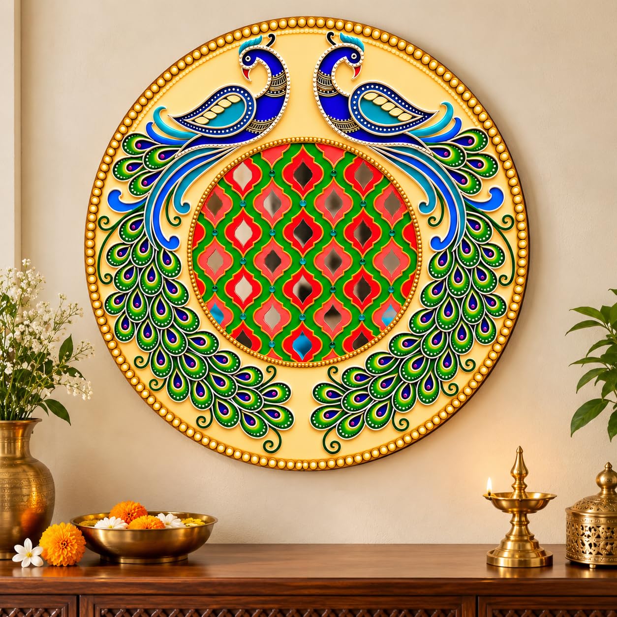 Twin Peacock Mandala Wall Art for Living Room Decor