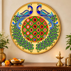Twin Peacock Mandala Wall Art for Living Room Decor