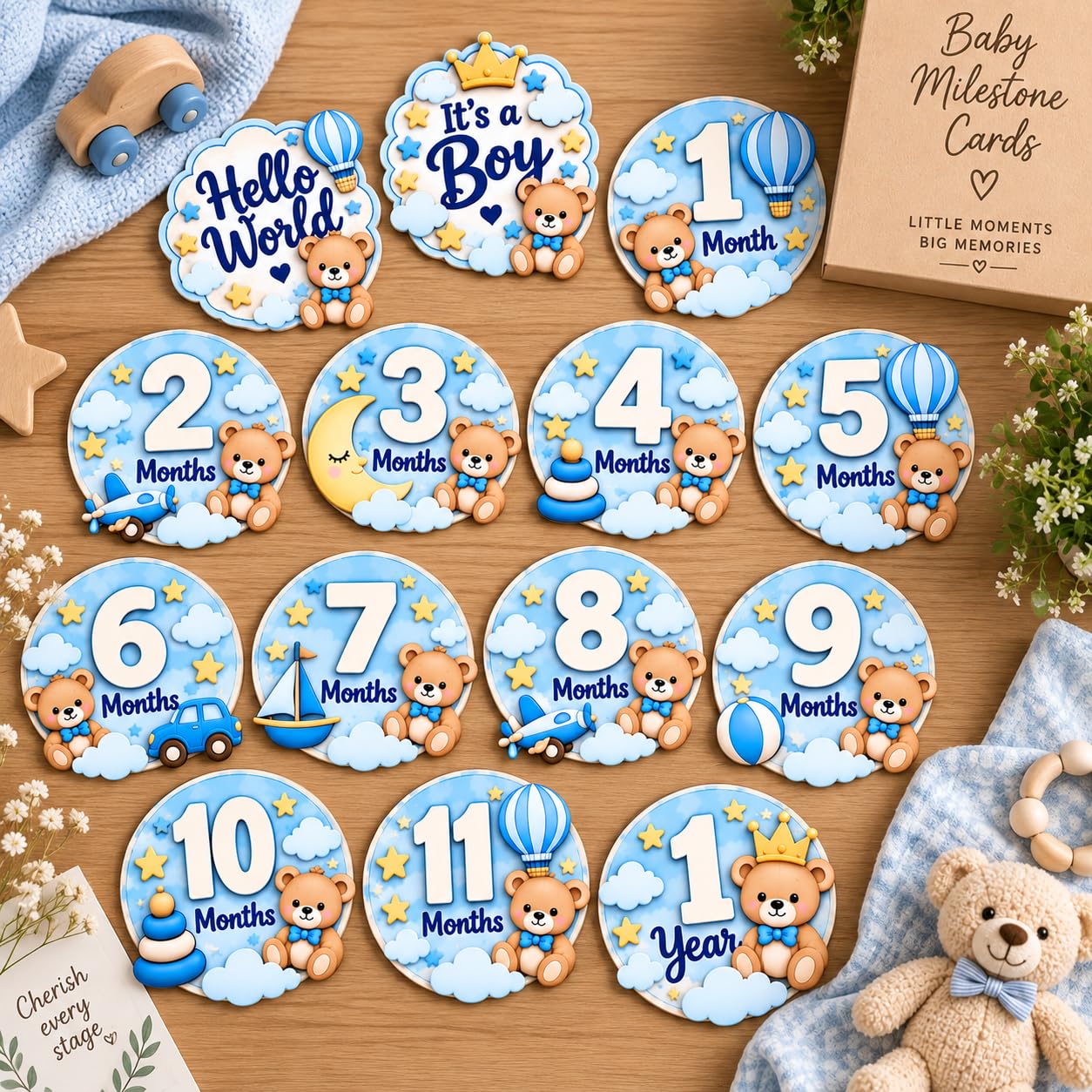 Baby milestone cards set of 14 wooden cards