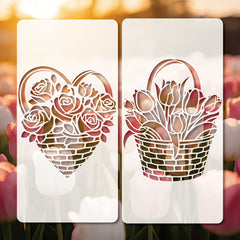 Flower Basket Painting Stencils, Reusable PET Drawing Templates for Wall Art, Furniture, Canvas, Crafts and DIY Decoration