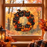 Halloween black cat wreath wooden decor