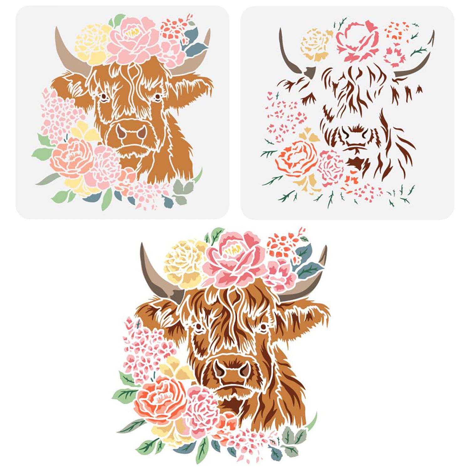 floral cow stencil for diy painting
