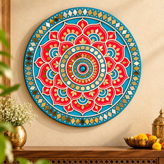 Red Blue Mandala Wall Art for Living Room Decor