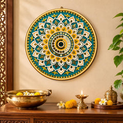 Yellow Teal Mandala Wall Art for Living Room Decor