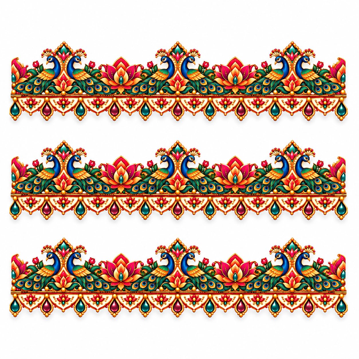 set of 3 twin peacock border patti