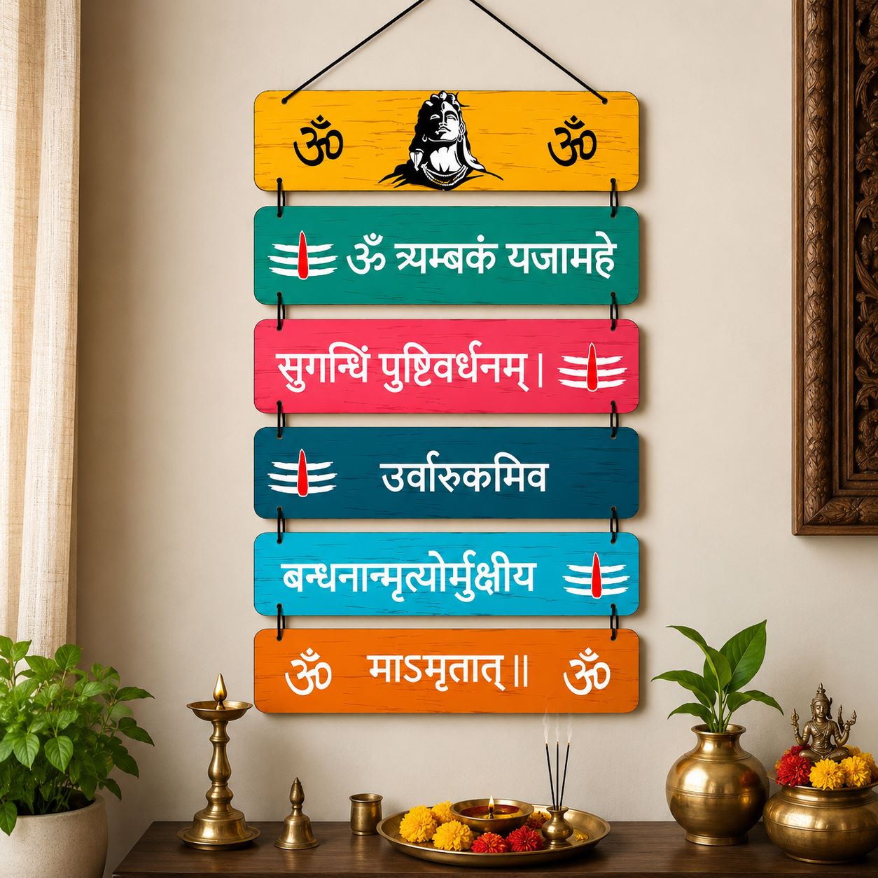 Mahamrityunjaya Mantra Sunboard wall panels set of 6