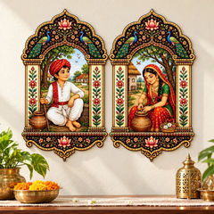 Rajasthani village couple jharokha wall decor set of 2