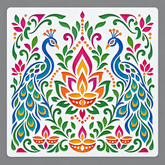 peacock diya rangoli stencil for diwali decoration