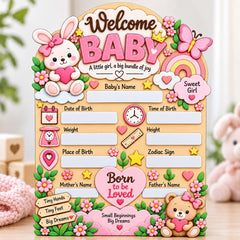 Welcome baby birth announcement board for nursery