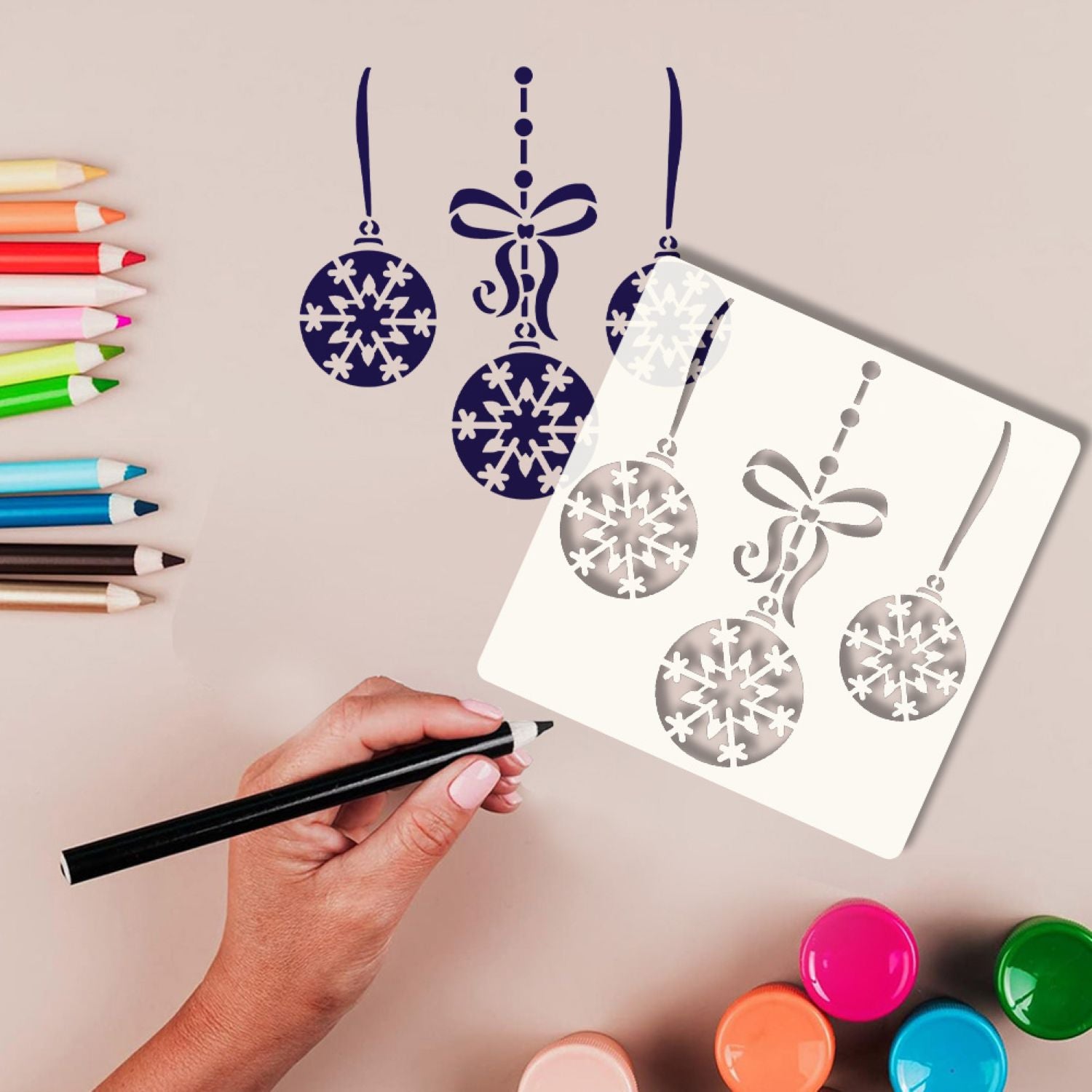 Reusable snowflake ornament stencil for Christmas crafts