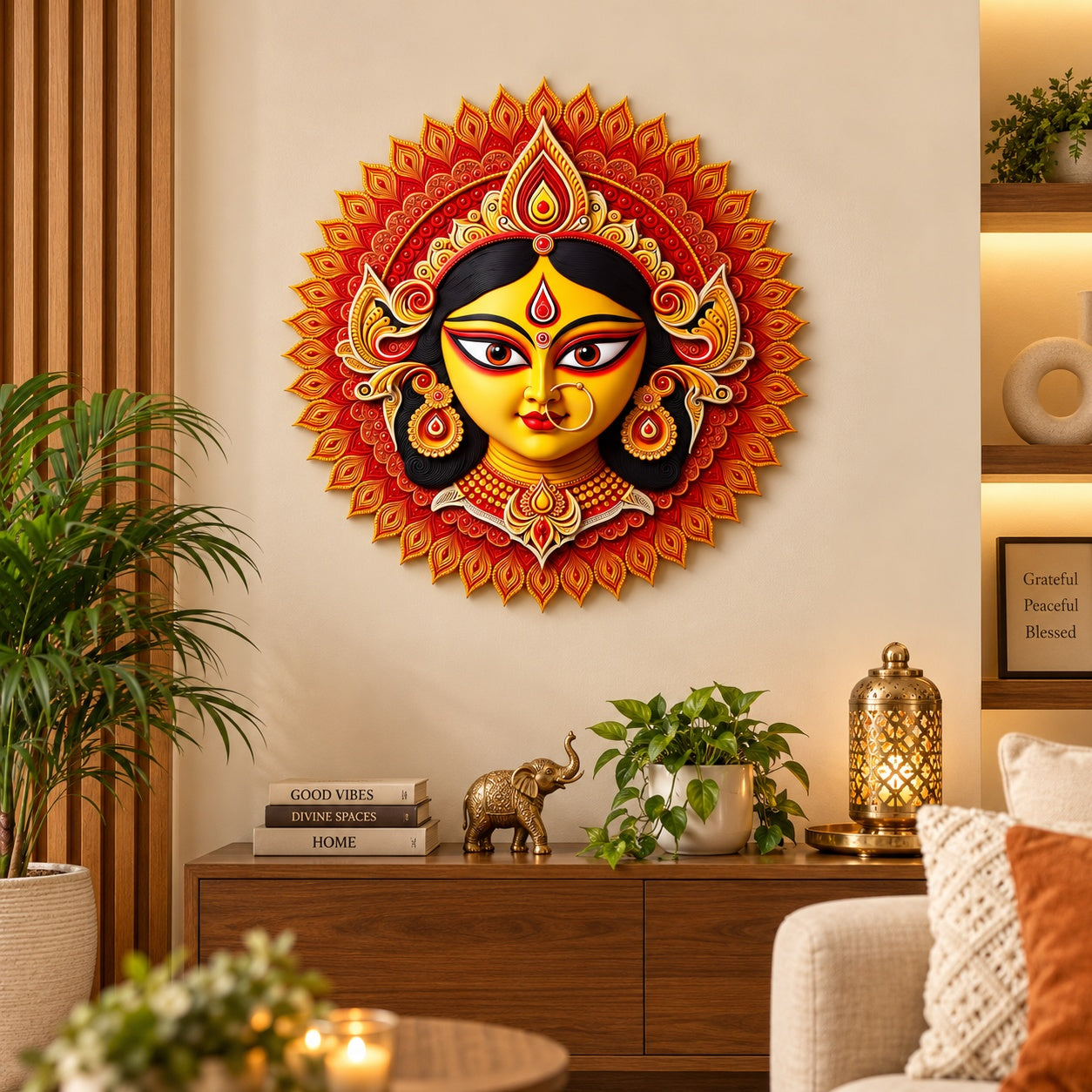 maa durga round wall decor