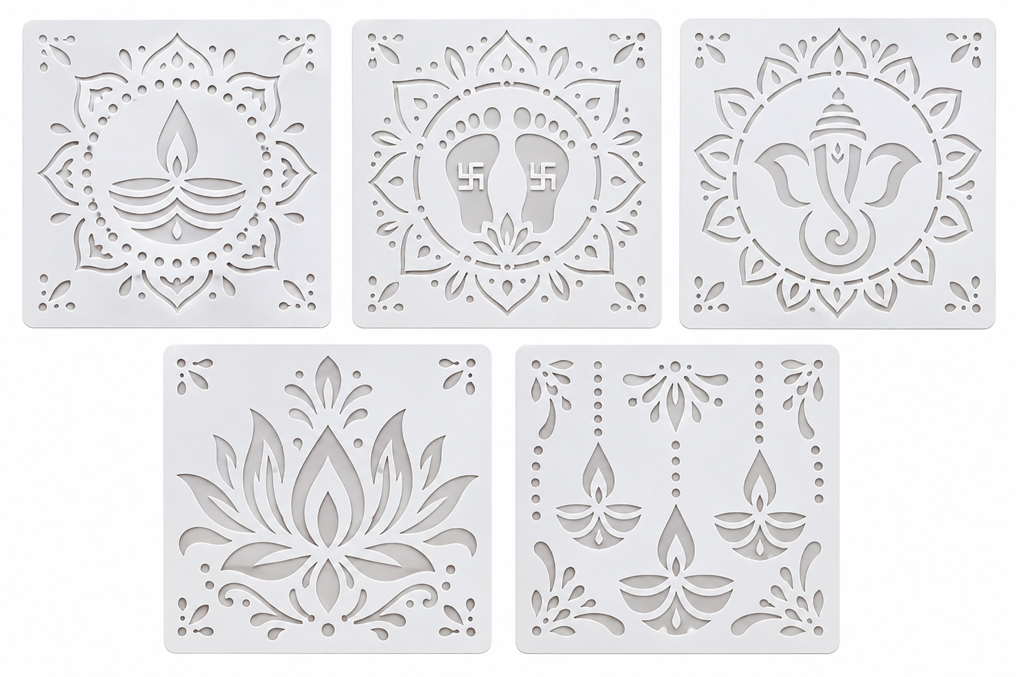 white rangoli stencil for floor