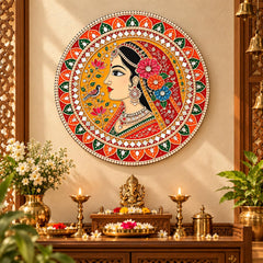 round MDF wall hanging Rajasthani lady