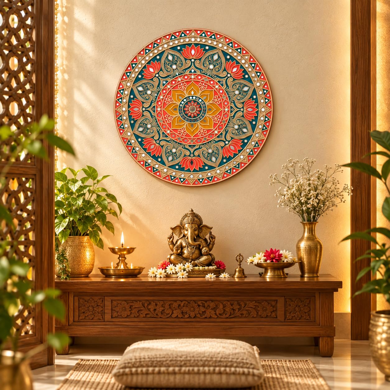 handcrafted wooden lotus wall plaque
