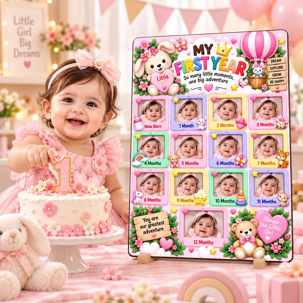 Baby monthly milestone photo display board