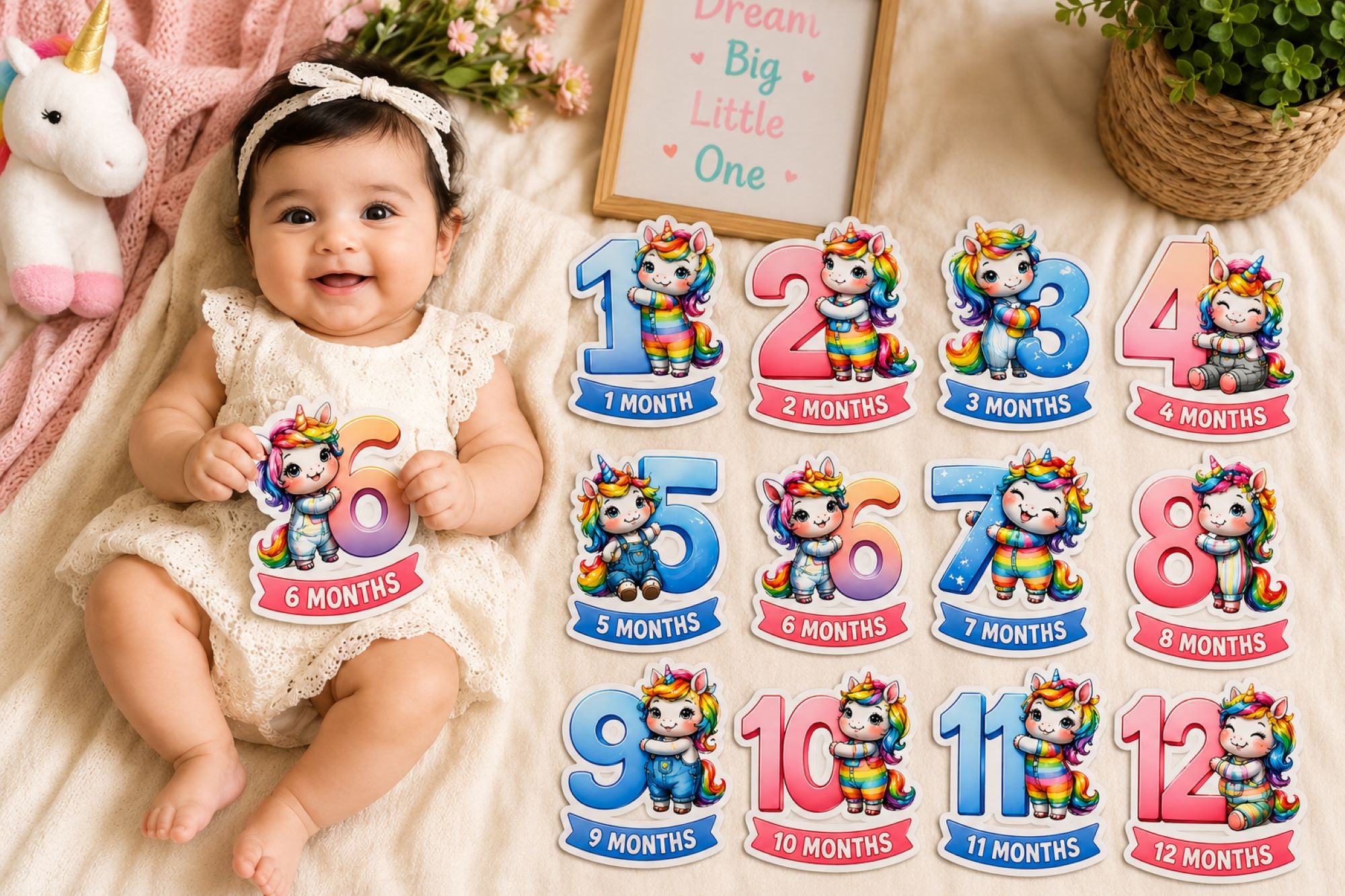 unicorn baby age marker cards