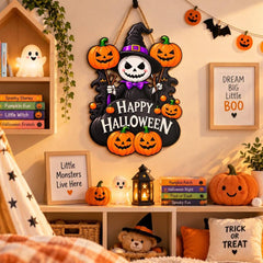 halloween skeleton witch pumpkin door decoration