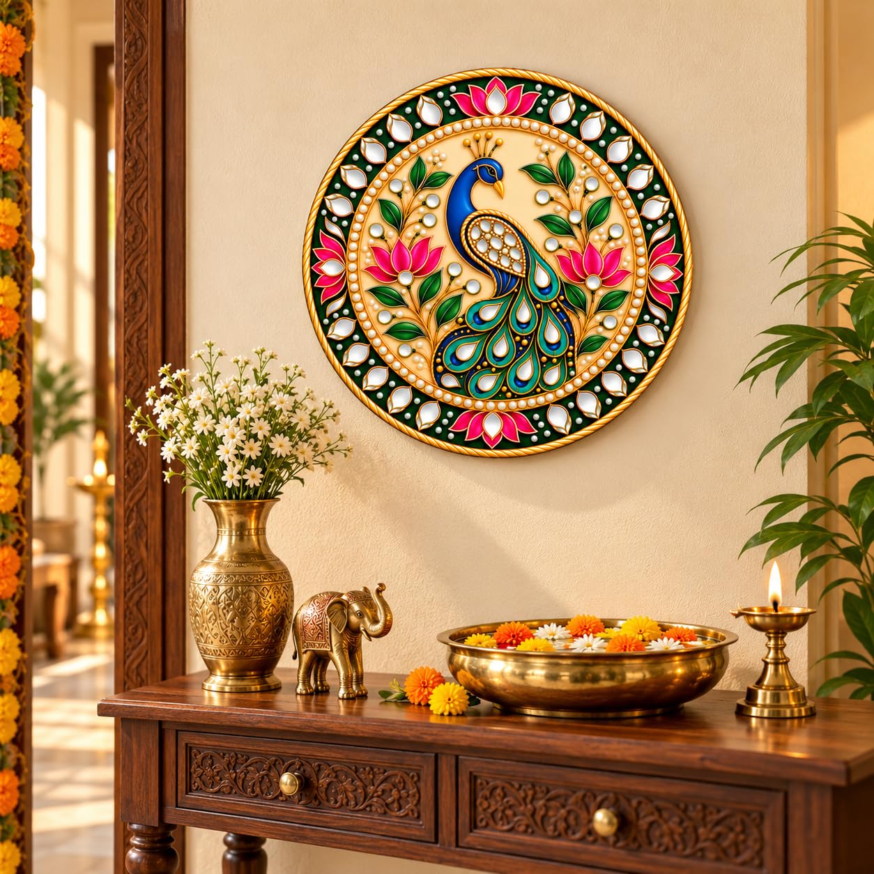 Floral Peacock Wall Art for Indian Home Interiors