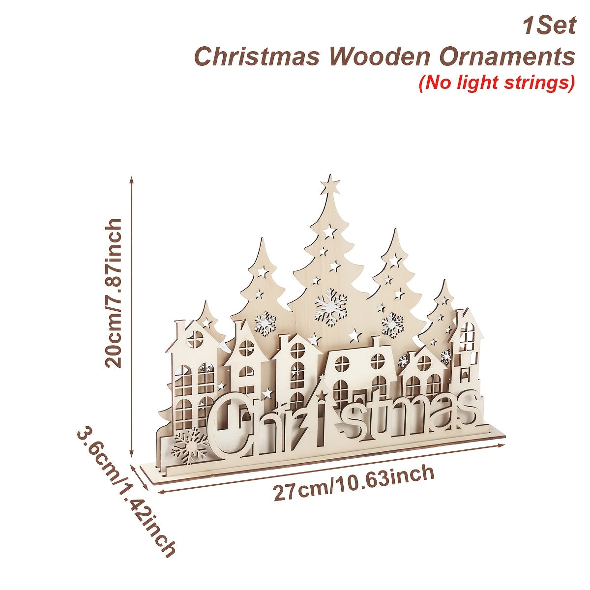 wooden Christmas tree and house showpiece