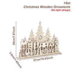 wooden Christmas tree and house showpiece