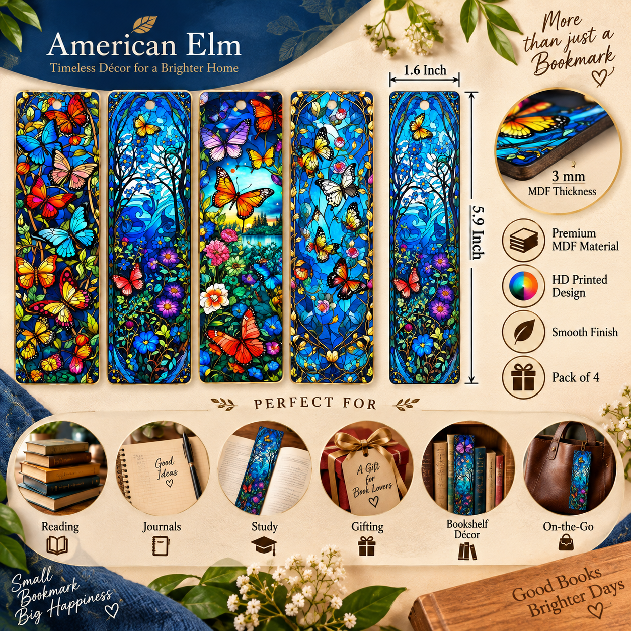 floral design bookmarks for reading lovers
