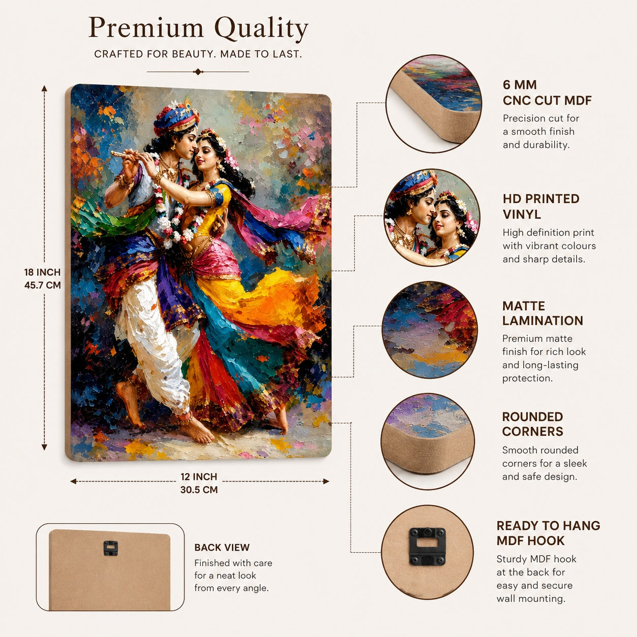 Radha Krishna wooden wall decor for home