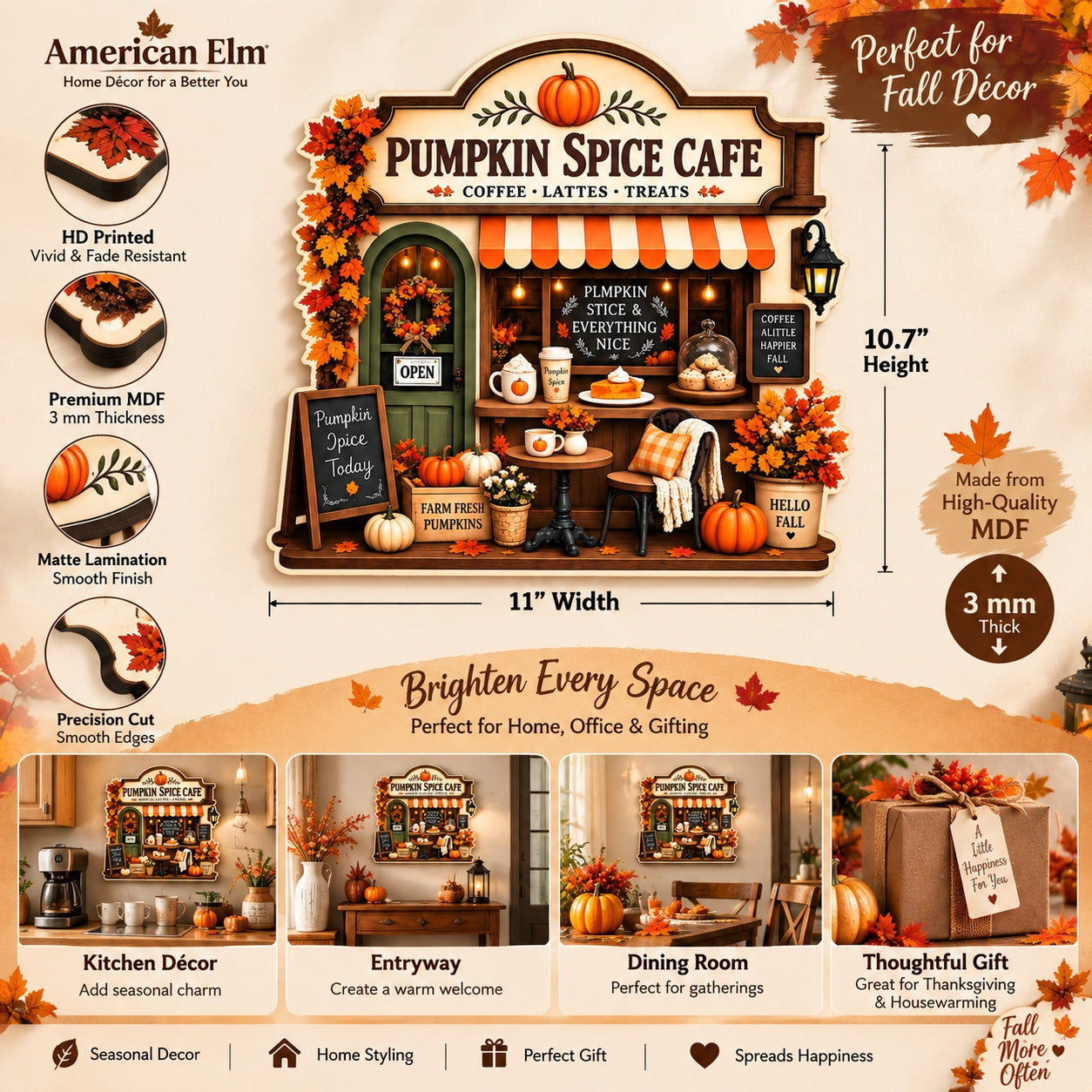 printed MDF pumpkin cafe wall art