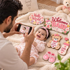 Welcome Baby Photo Shoot Kit Set of 9 Wooden Props Newborn Photography Decor Props Nursery Keepsake Themed Prop Set American Elm