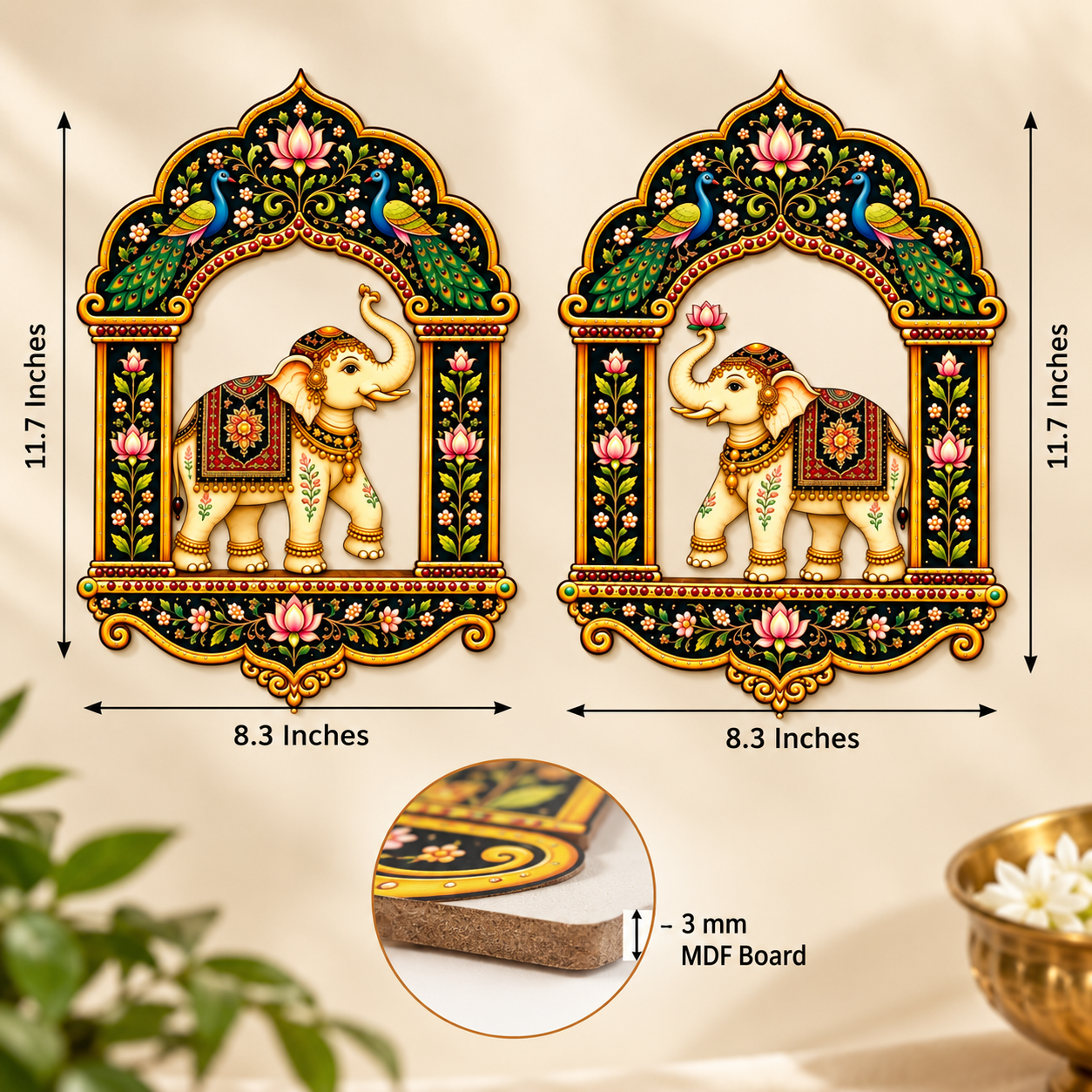 Peacock lotus traditional elephant wall art decoration