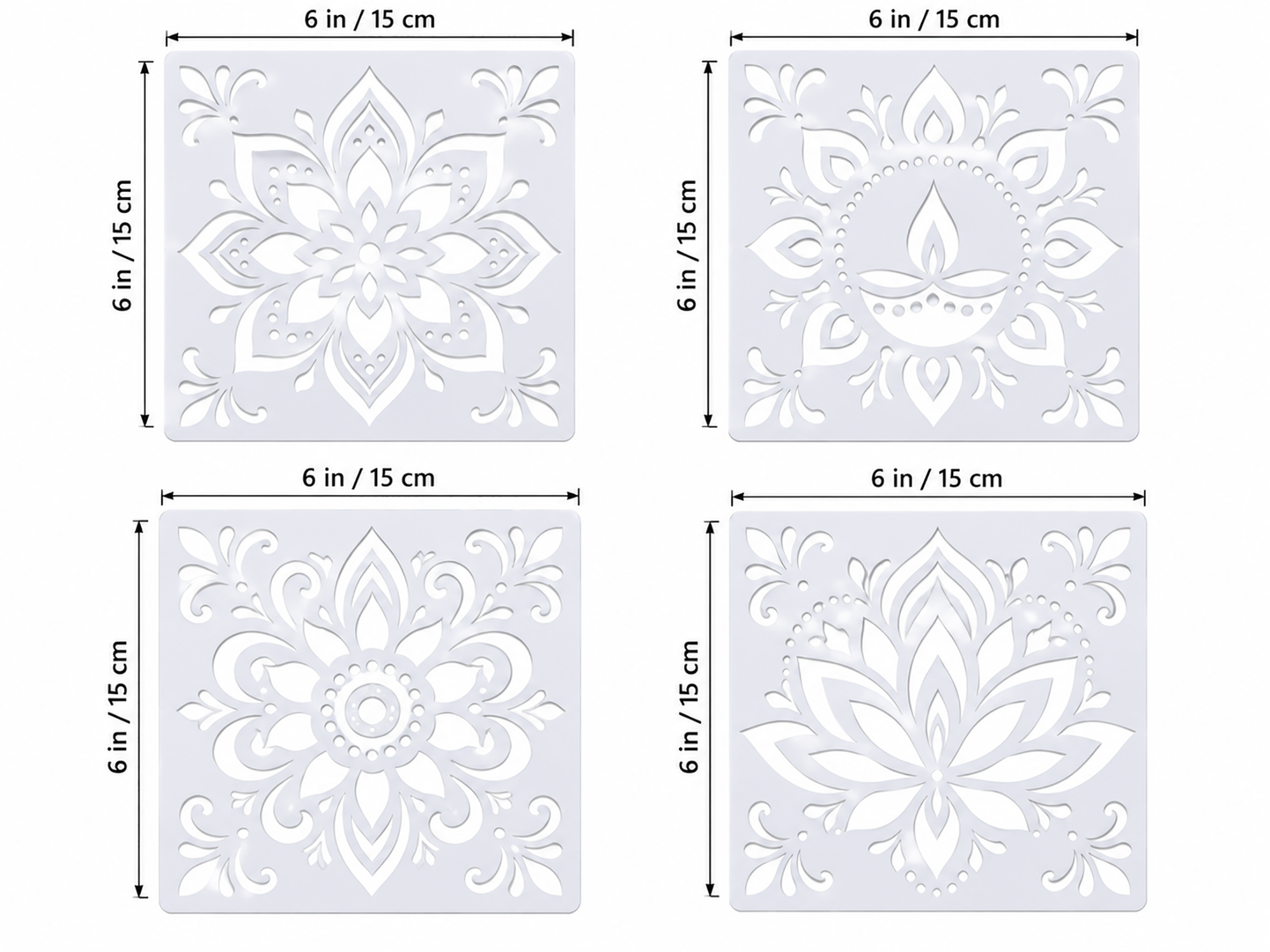 white floral rangoli stencil for diwali