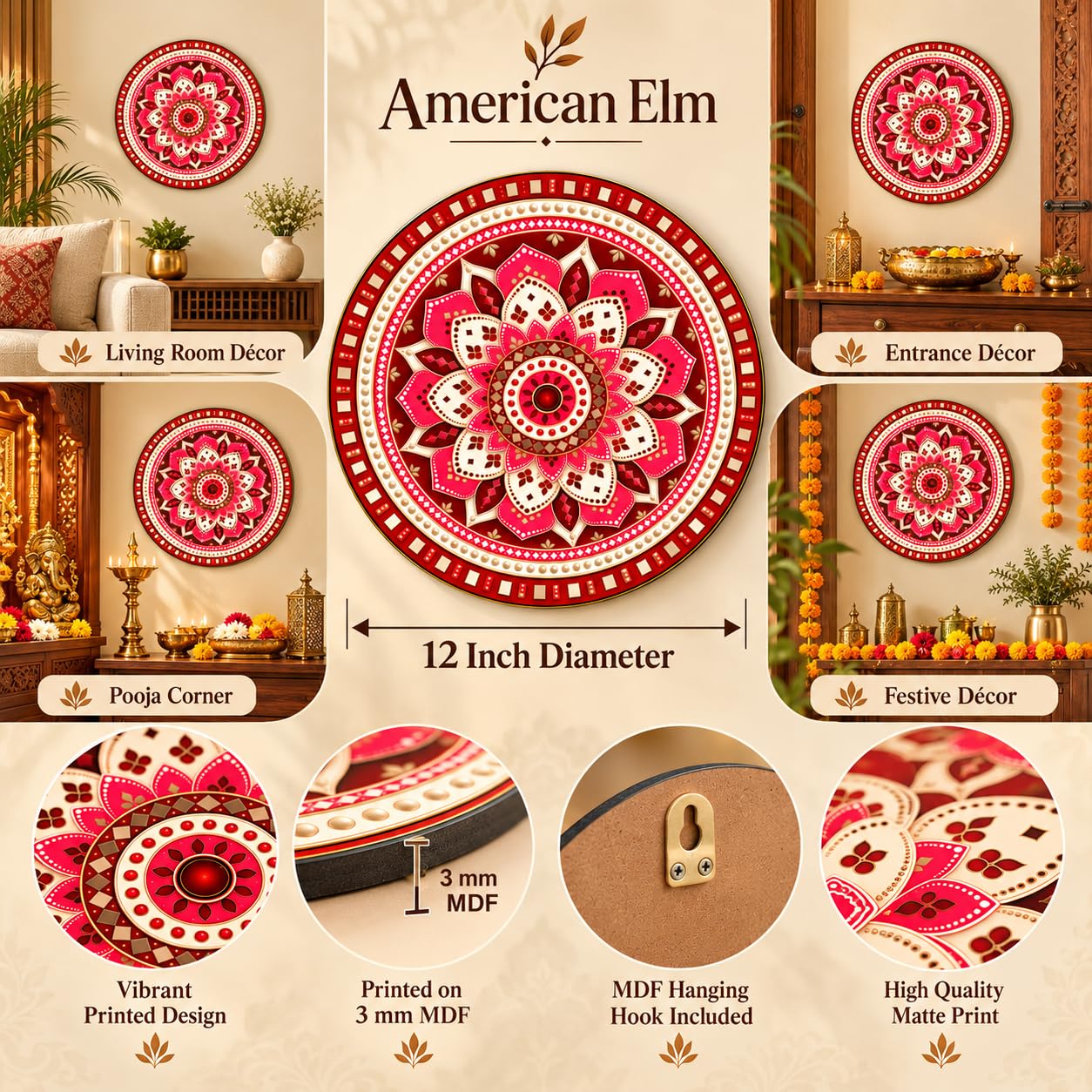 Red and Pink Floral Mandala Wall Decor