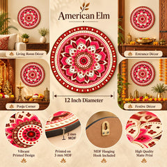 Red and Pink Floral Mandala Wall Decor