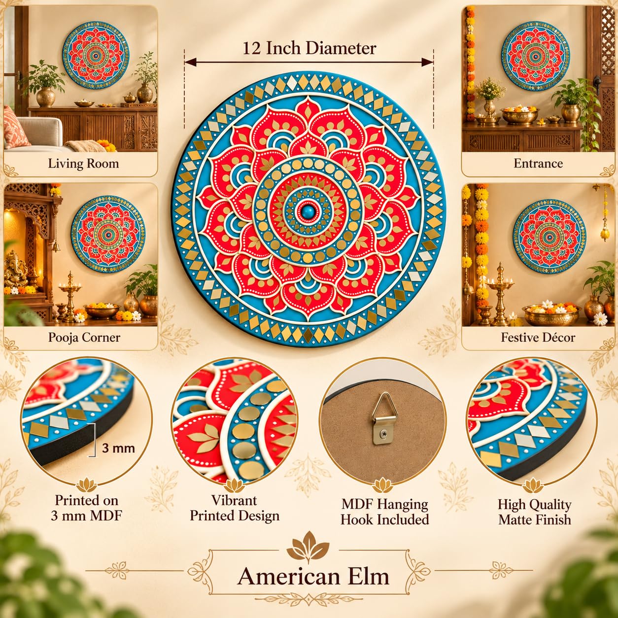 Red and Blue Floral Mosaic Wall Decor
