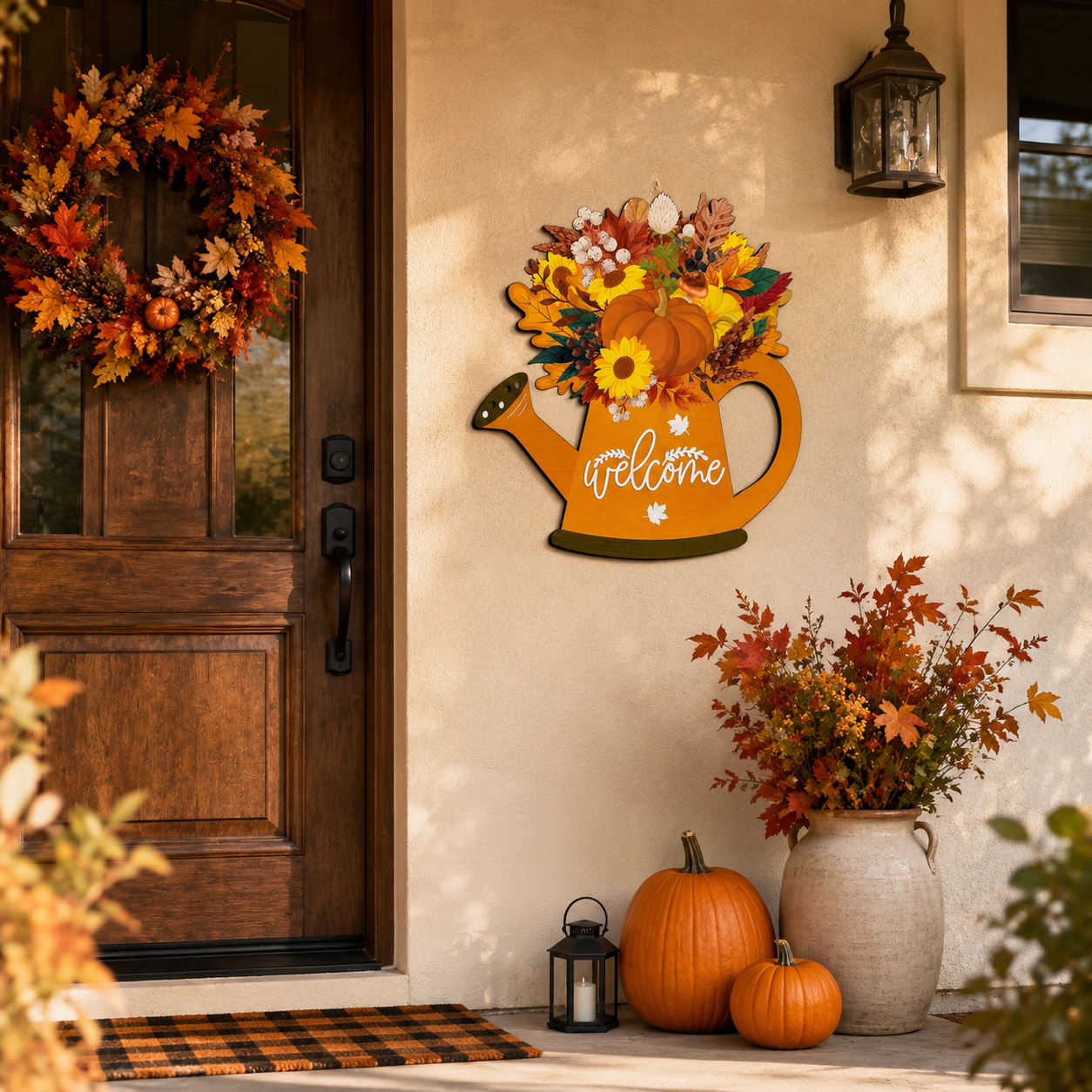 autumn floral welcome hanging for entryway