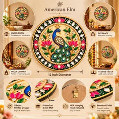 Round Peacock MDF Wall Decor for Home Entrance