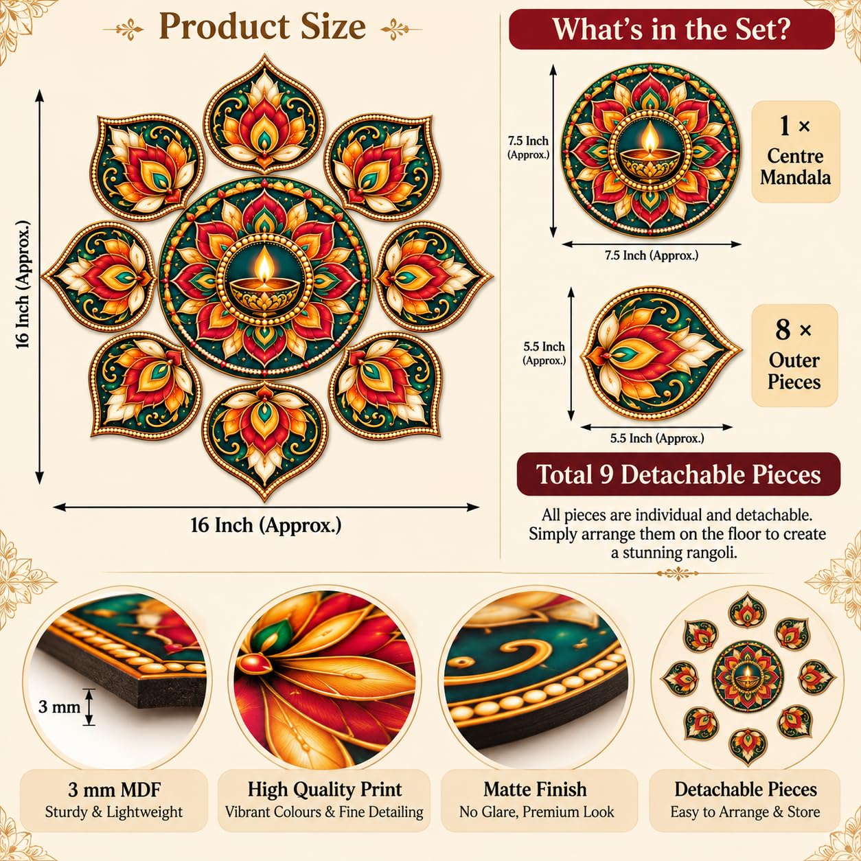 diya rangoli decor for Diwali