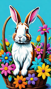 Easter bunny floral basket wall decor metal print