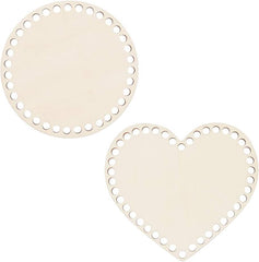 Cliths 2 Pcs Crochet Basket Base Set Circle & Heart Wooden Bases for DIY Basket Weaving, Home Decor MDF Craft Supplies