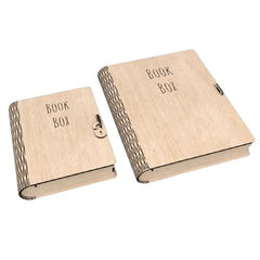 American Elm 2 Piece Wooden Book Box Set Lockable Storage Organizer for Home Office Decor