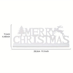 Decorative sign with 'Merry Christmas' text, tree, and reindeer design with measurements on a white background.