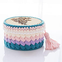Cliths 3 Pcs Natural Wooden Basket Base with Rose Design Crochet Knitting Weaving DIY Craft Supplies for Home Decoration